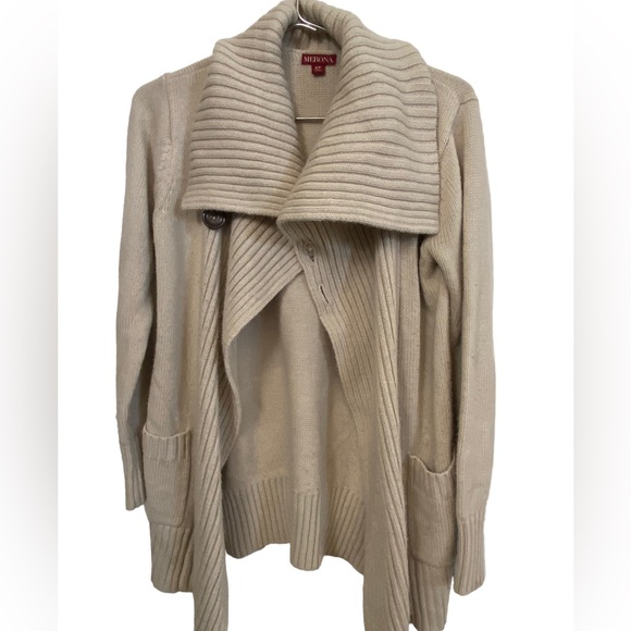 Nice Tan Brown Women’s Cardigan High Neck Beach Sweater Surf Size S Oversized - Picture 5 of 8